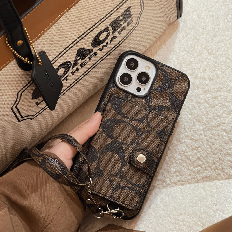 Coach iPhone Case With Wallet And Strap Brown -SZK240402 - Iphonecasehouse