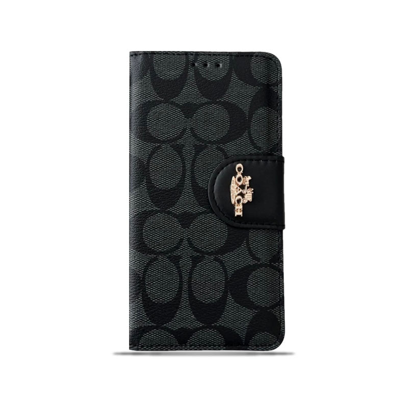 Coach iPhone Case Leather Flip Case with Card Holder Black-PTK241622 - Iphonecasehouse