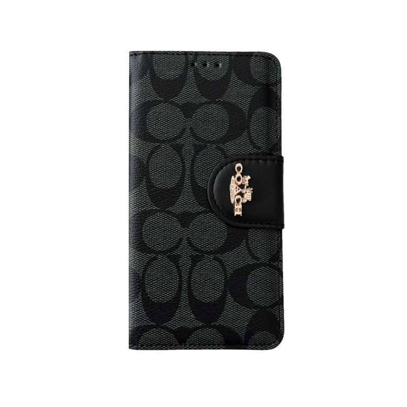 Coach iPhone Case Leather Flip Case with Card Holder Black-PTK241622 - Iphonecasehouse