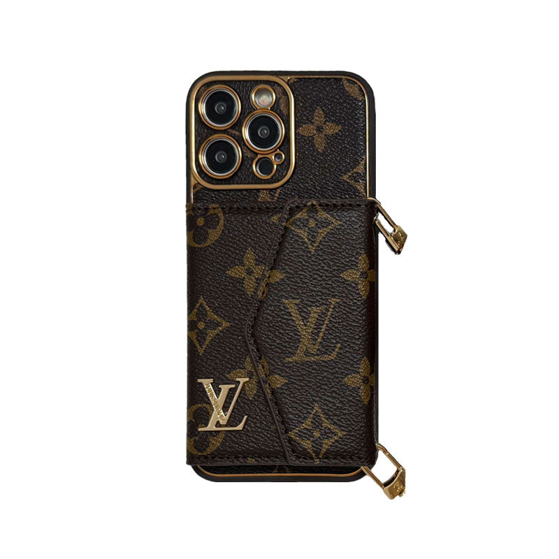 Advanced leather iPhone Case With Wallet And Strap Brown - Iphonecasehouse
