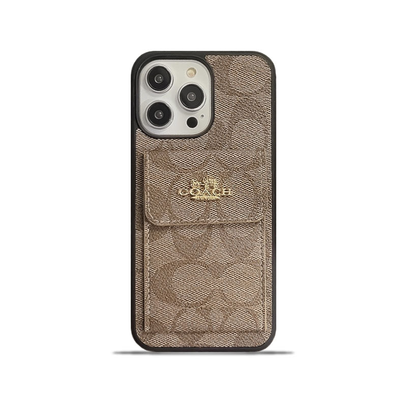 Coach iPhone Case With Card Holder Wallet Light Brown -SZK240425 - Iphonecasehouse