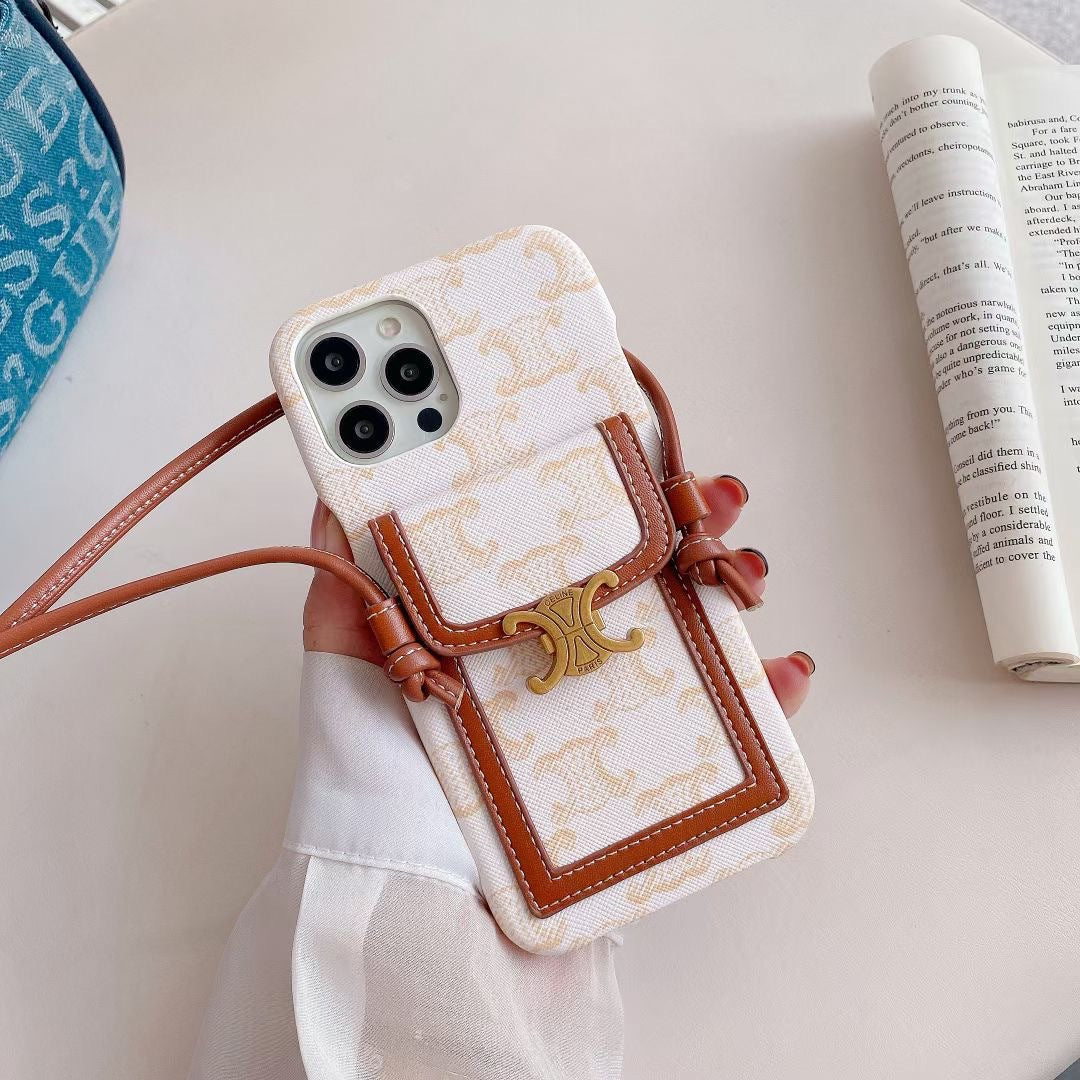 White Celine iPhone Case With Card Holder -LH240109 - Iphonecasehouse
