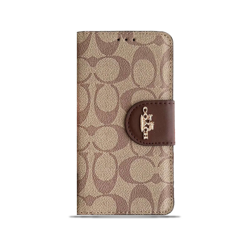 Coach iPhone Case Leather Flip Case with Card Holder Brown-PTK241622 - Iphonecasehouse