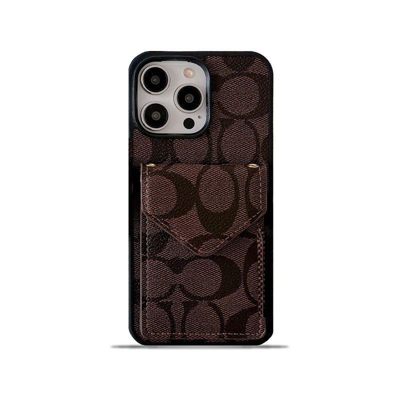 Coach iPhone Case With Card Holder And Strap Dark Brown -SJ240513 - Iphonecasehouse
