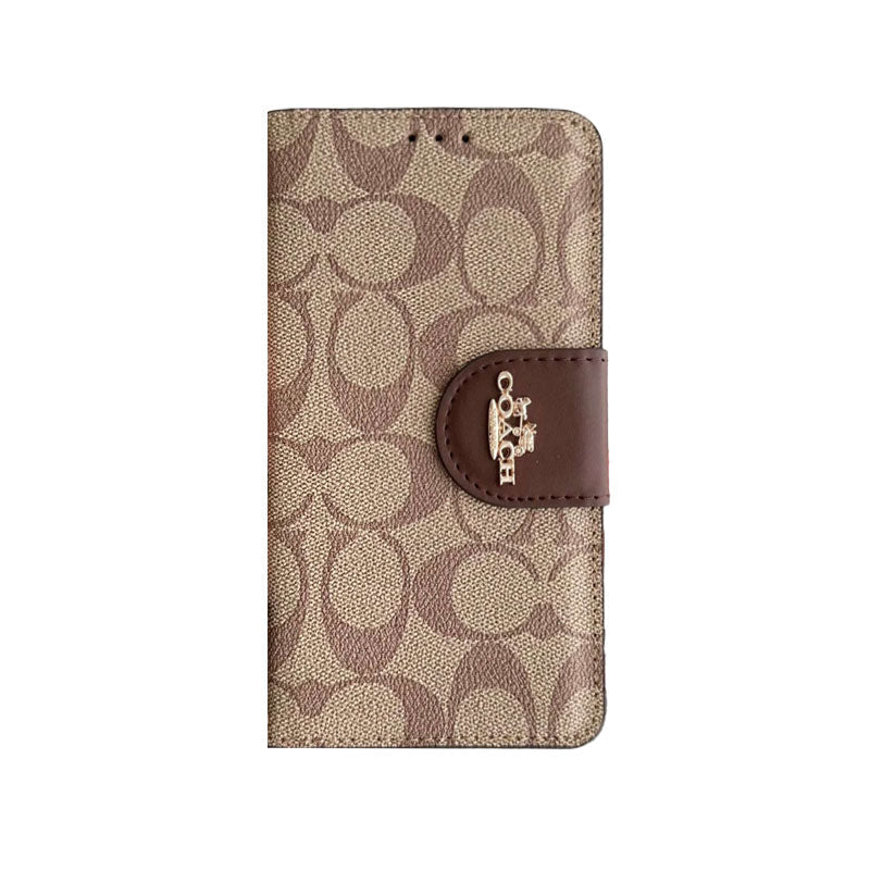 Coach iPhone Case Leather Flip Case with Card Holder Brown-PTK241622 - Iphonecasehouse