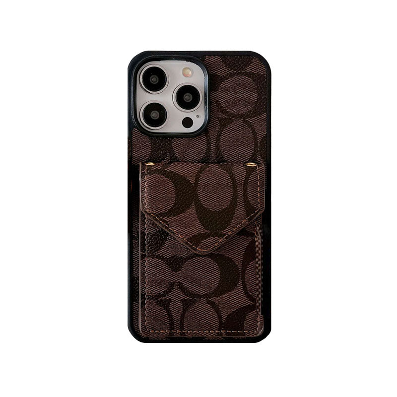 Coach iPhone Case With Card Holder And Strap Dark Brown -SJ240513 - Iphonecasehouse