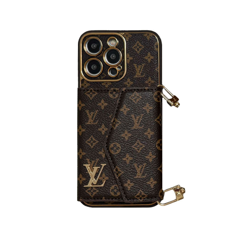 Advanced leather iPhone Case With Wallet And Strap Brown - Iphonecasehouse