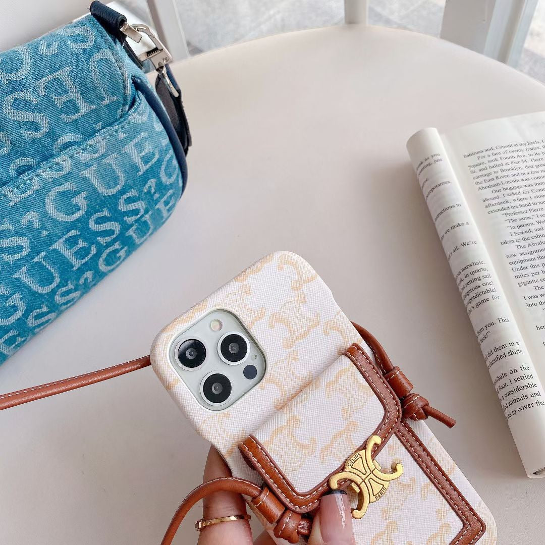 White Celine iPhone Case With Card Holder -LH240109 - Iphonecasehouse