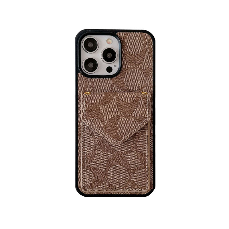 Coach iPhone Case With Card Holder And Strap Dark Brown -SJ240513 - Iphonecasehouse