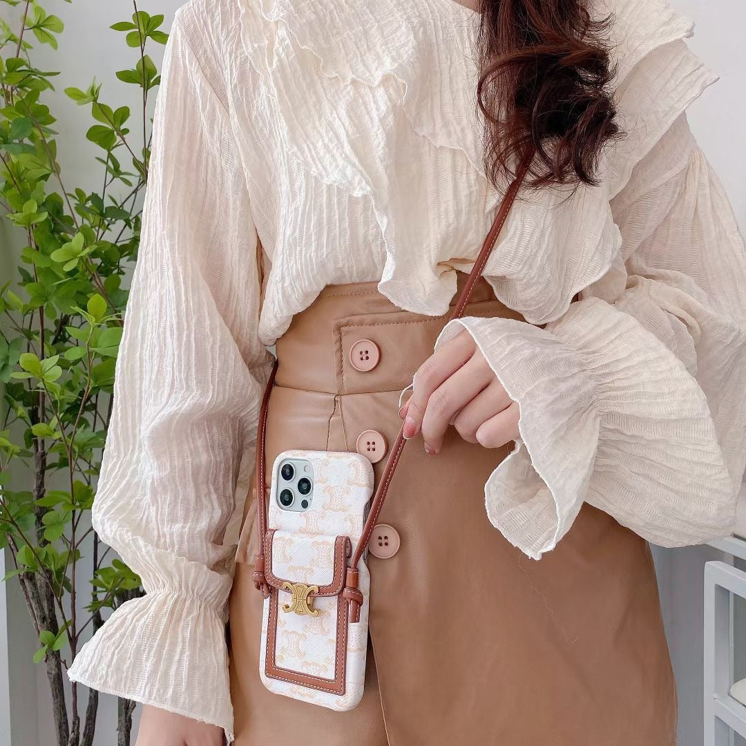 White Celine iPhone Case With Card Holder -LH240109 - Iphonecasehouse