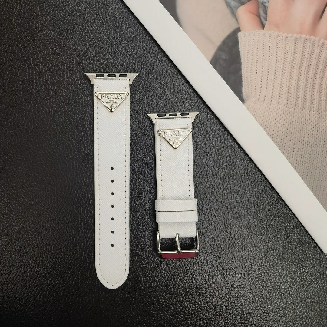 Double Triangle Monogram Label Leather Apple Watch Band - Iphonecasehouse