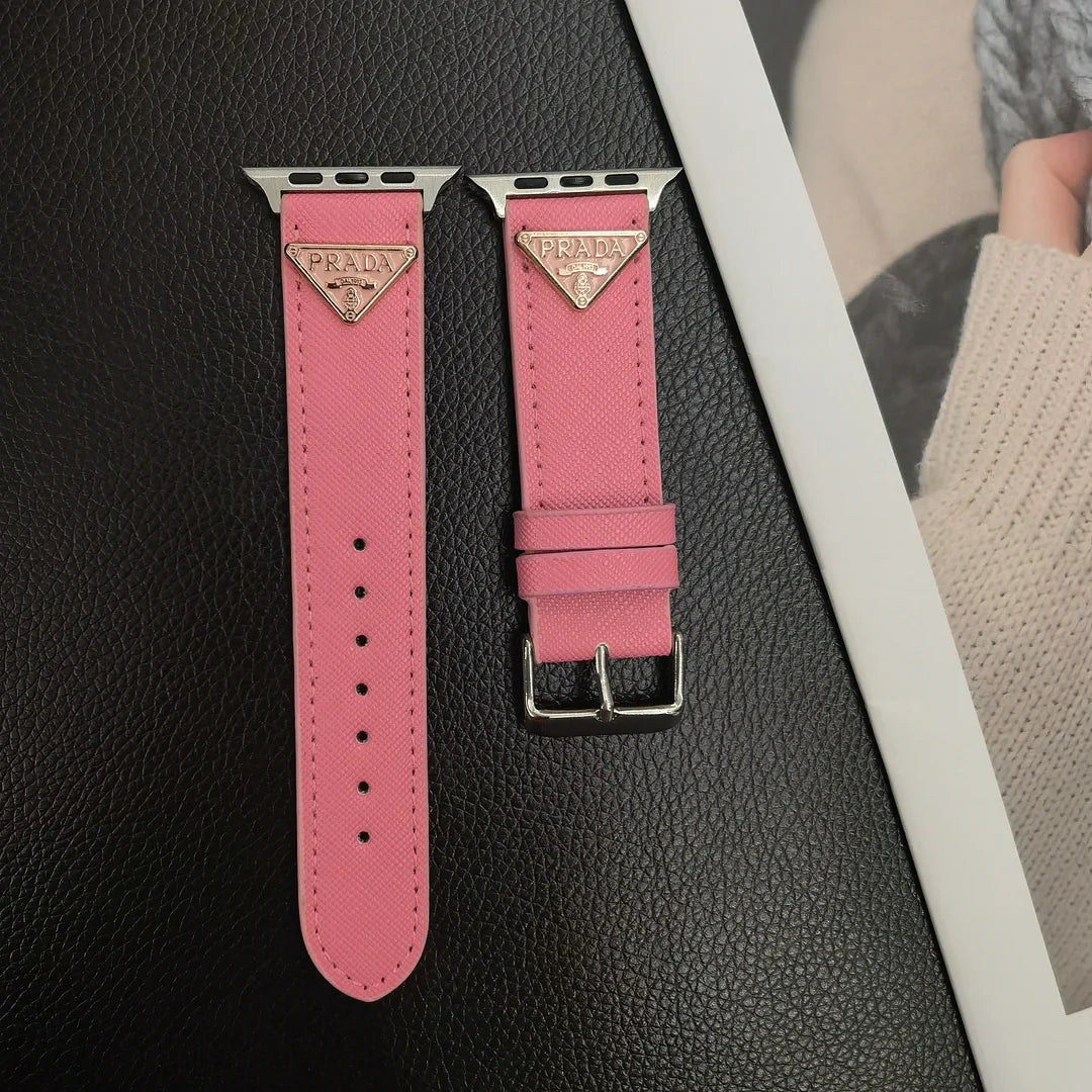 Double Triangle Monogram Label Leather Apple Watch Band - Iphonecasehouse