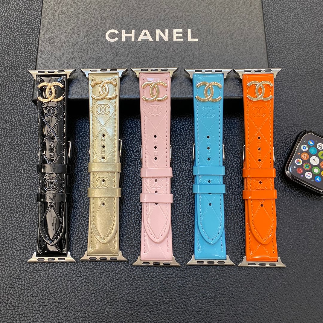 Glossy Leather Apple Watch Strap Luxury Metal Logo - Iphonecasehouse