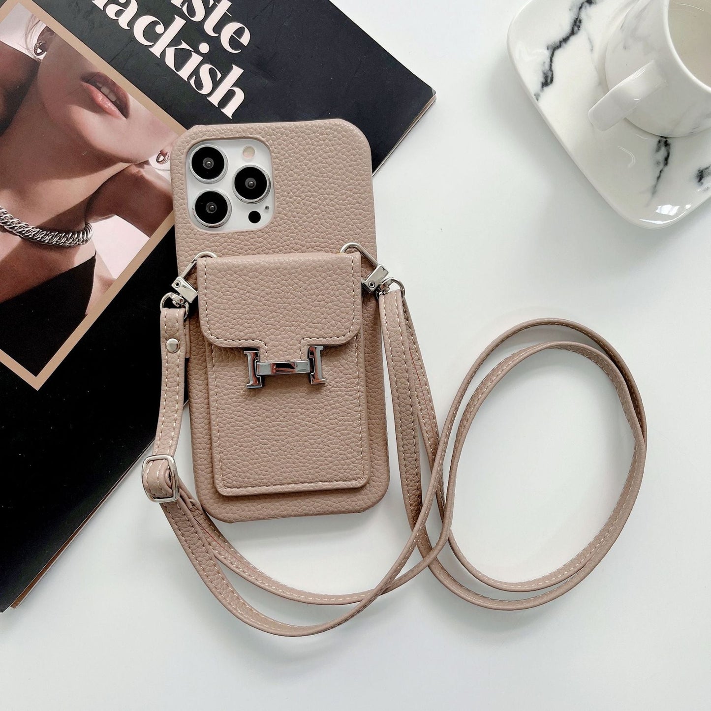 H Card Holder Leather Chain iPhone Case - Iphonecasehouse