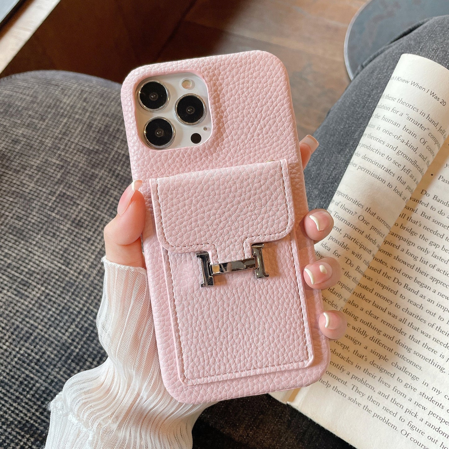 H Card Holder Leather iPhone Case - Iphonecasehouse