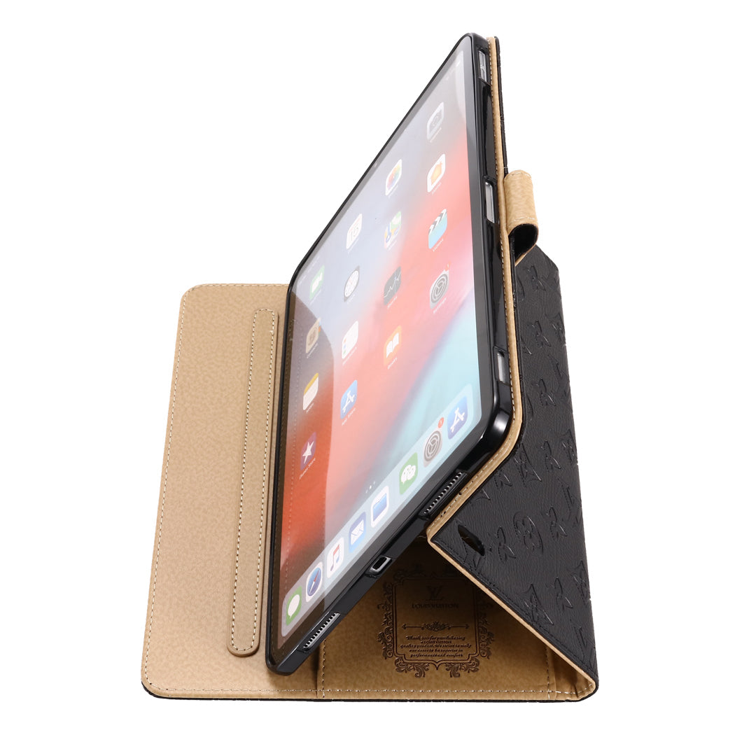 3D Embossed Canvas Monogram Holster Apple iPad Flip Cover With Stand Function - Iphonecasehouse