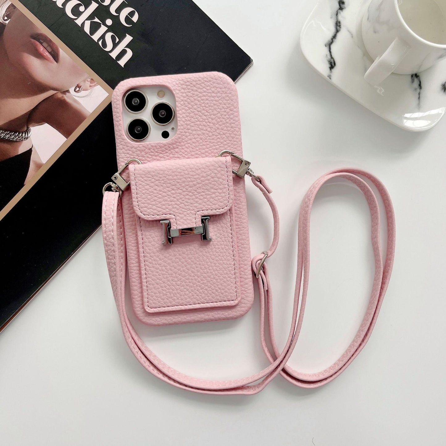 H Card Holder Leather Chain iPhone Case - Iphonecasehouse