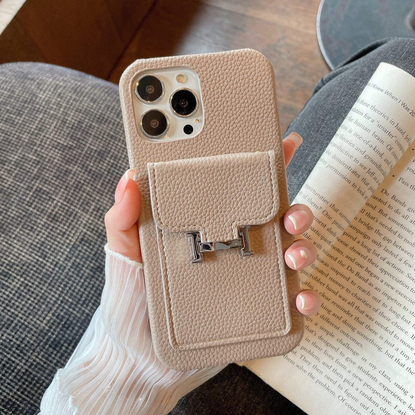 H Card Holder Leather iPhone Case - Iphonecasehouse