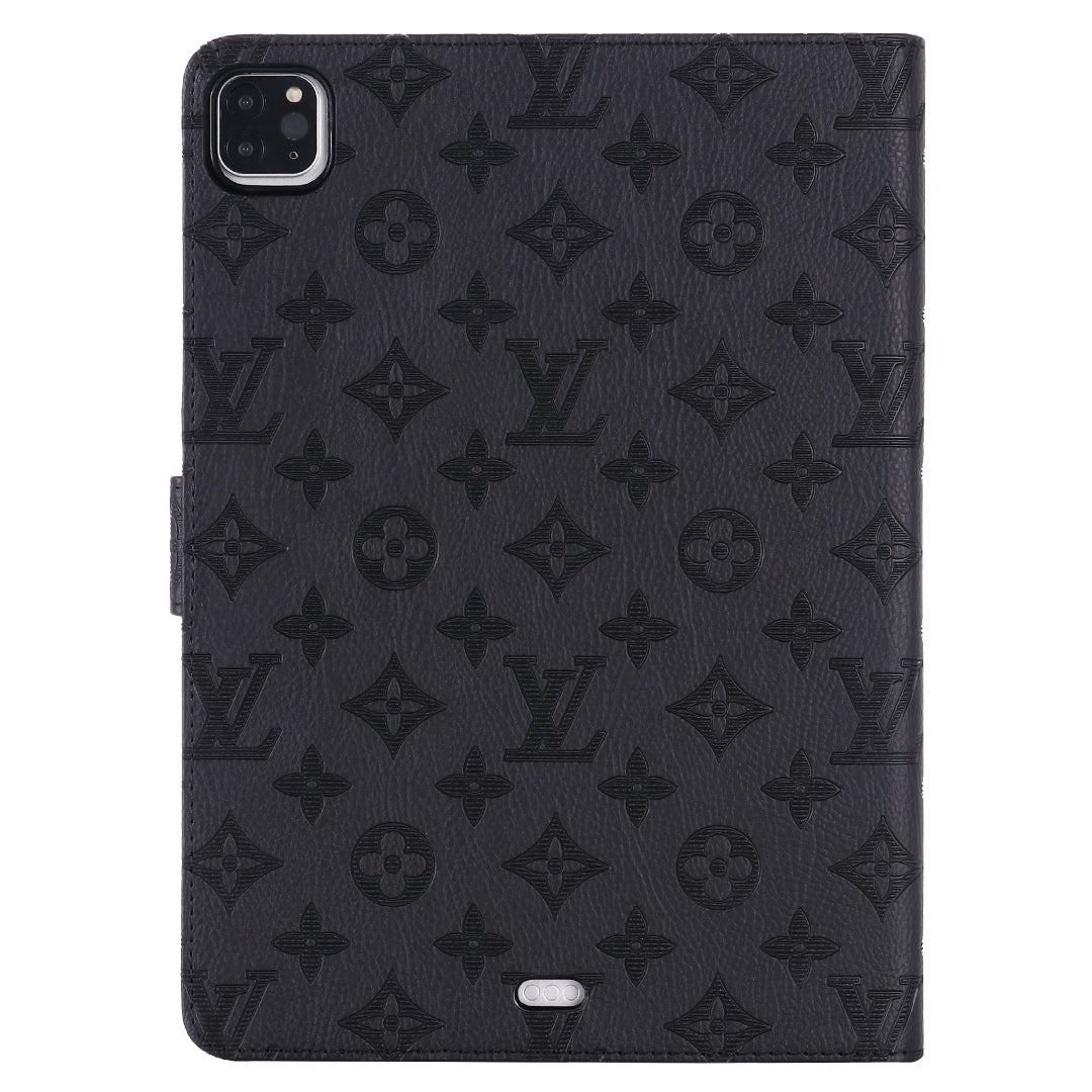 3D Embossed Canvas Monogram Holster Apple iPad Flip Cover With Stand Function - Iphonecasehouse