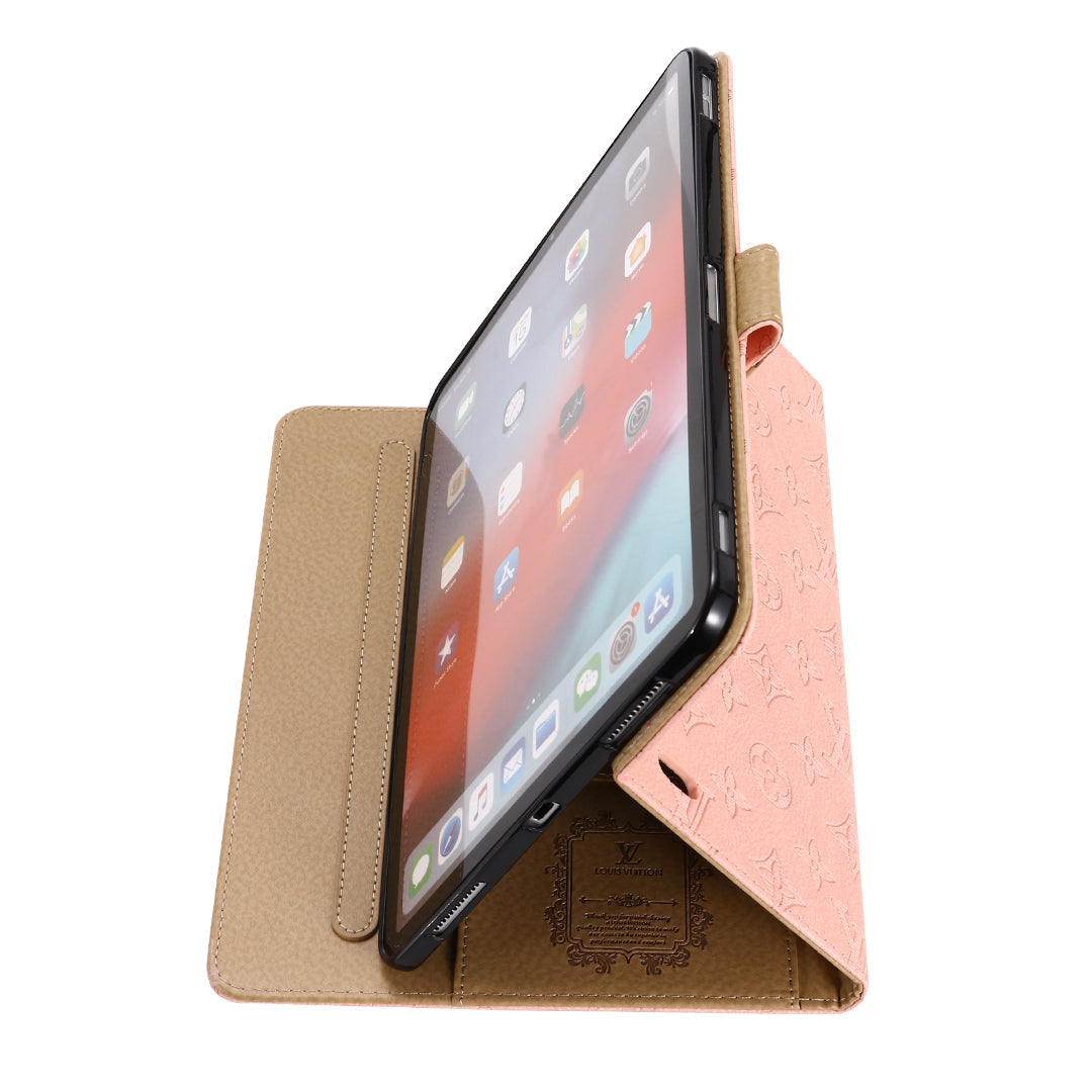 3D Embossed Canvas Monogram Holster Apple iPad Flip Cover With Stand Function - Iphonecasehouse