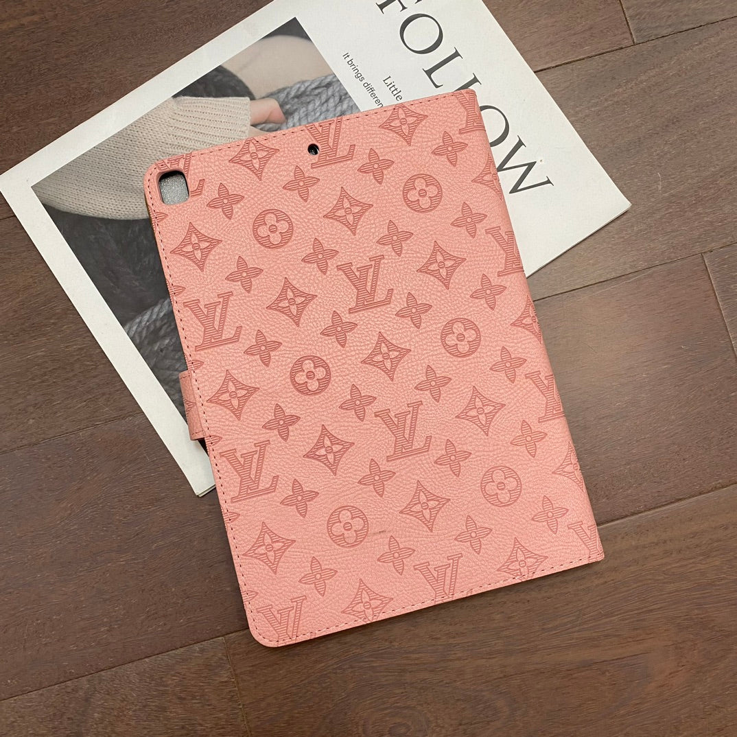 3D Embossed Canvas Monogram Holster Apple iPad Flip Cover With Stand Function - Iphonecasehouse