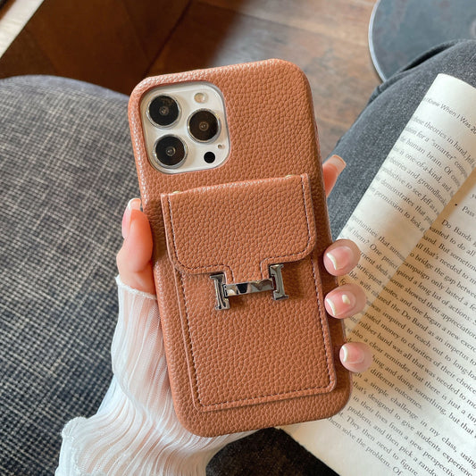 H Card Holder Leather iPhone Case - Iphonecasehouse