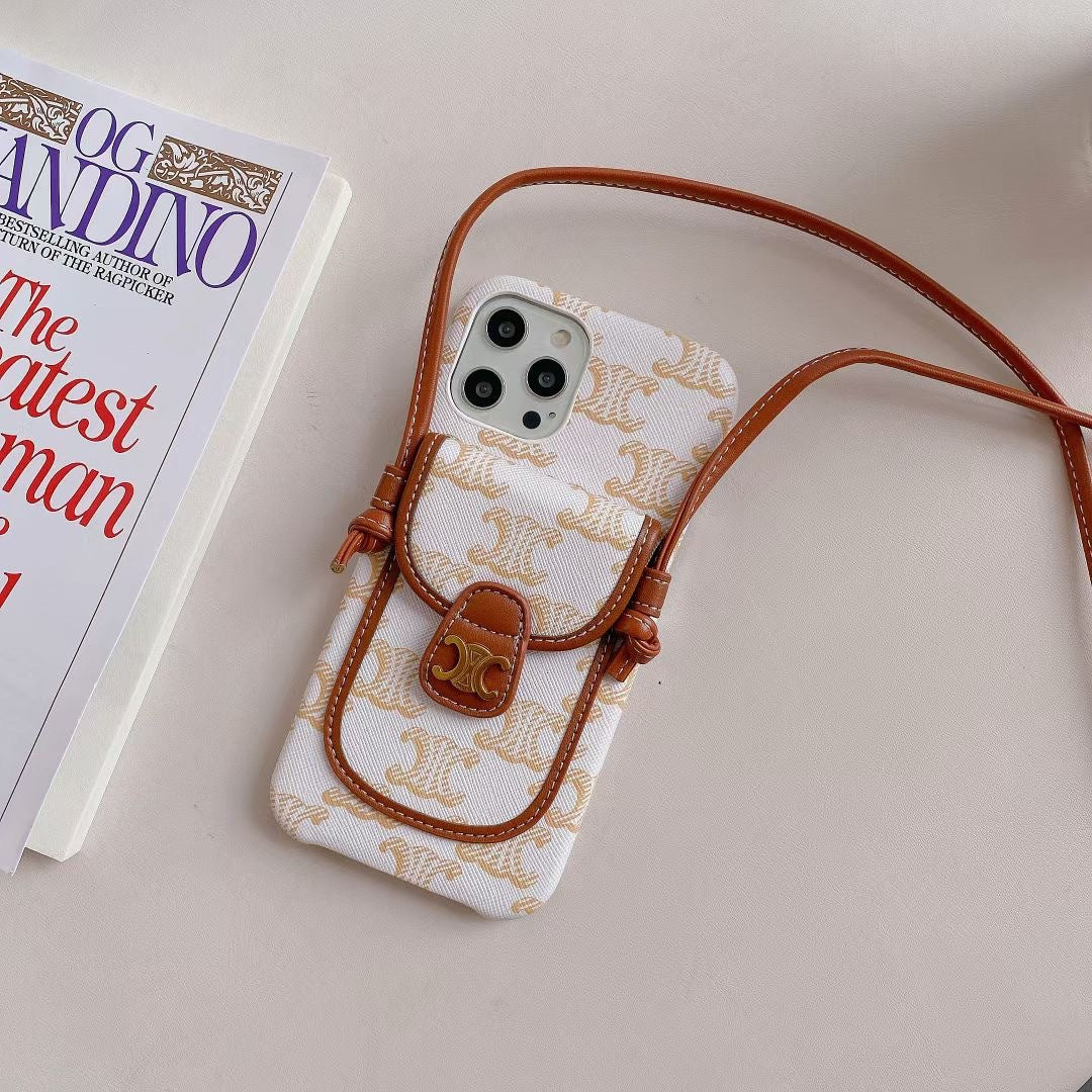 White Celine iPhone Case With Card Holder -LH240109 - Iphonecasehouse