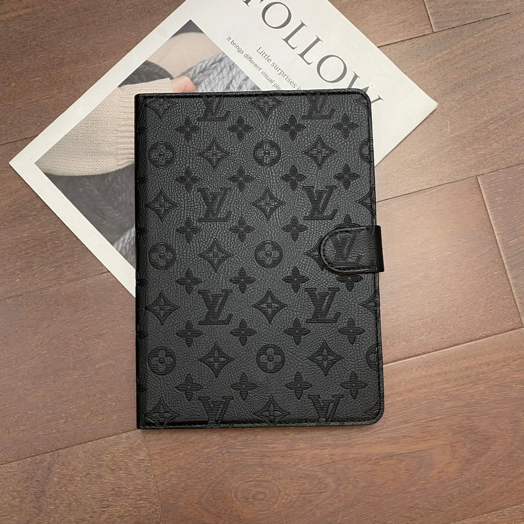 3D Embossed Canvas Monogram Holster Apple iPad Flip Cover With Stand Function - Iphonecasehouse