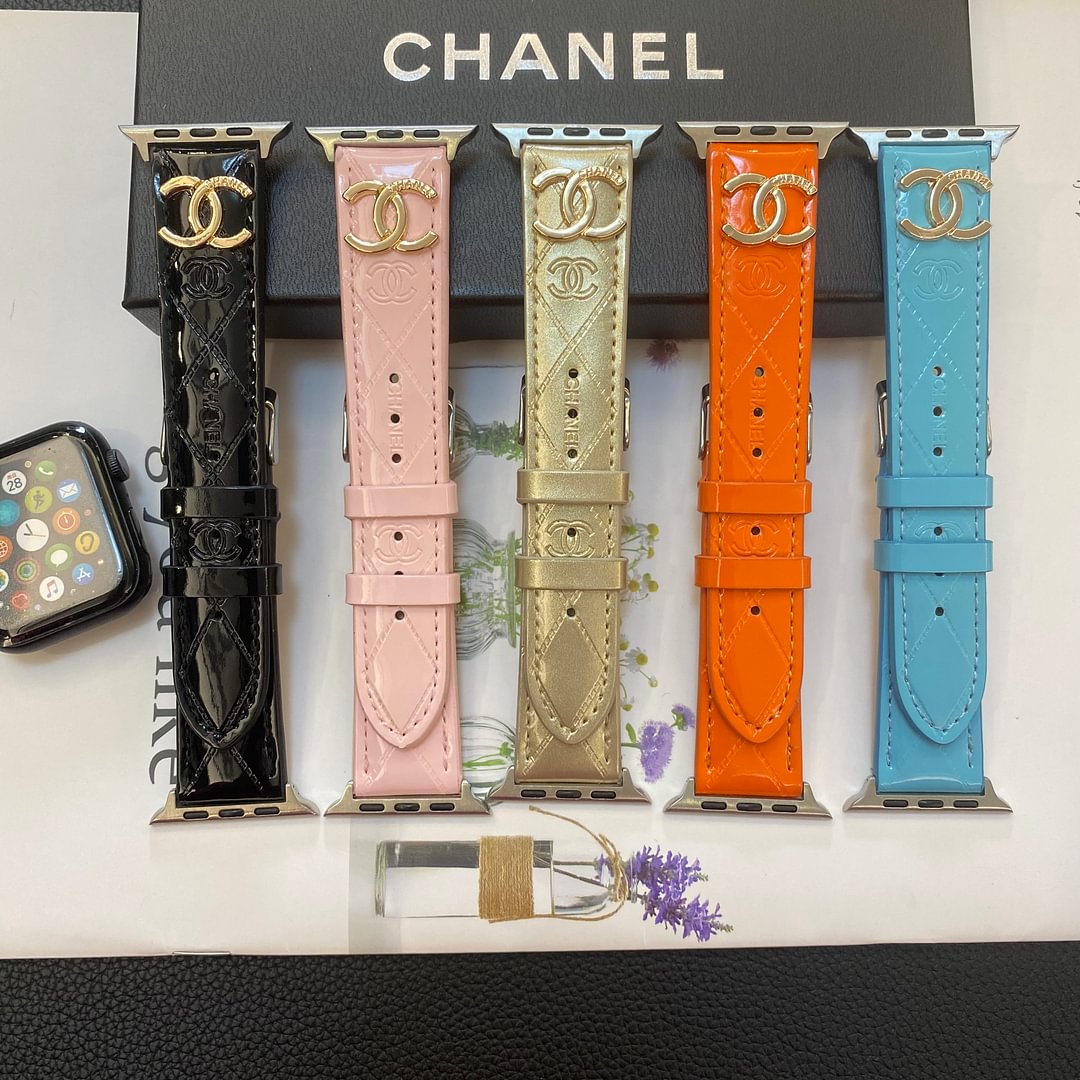 Glossy Leather Apple Watch Strap Luxury Metal Logo - Iphonecasehouse