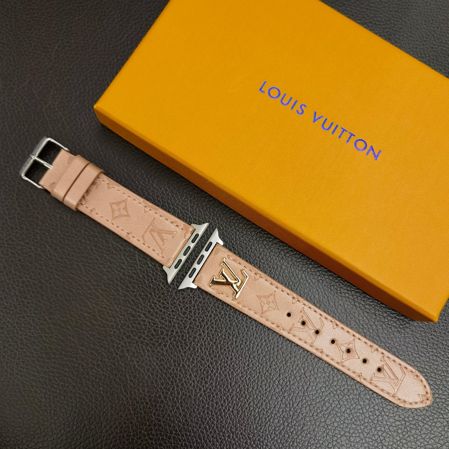 BAND METAL LOGO 3D EMBOSSED MONOGRAM LEATHER APPLE WATCH - Iphonecasehouse