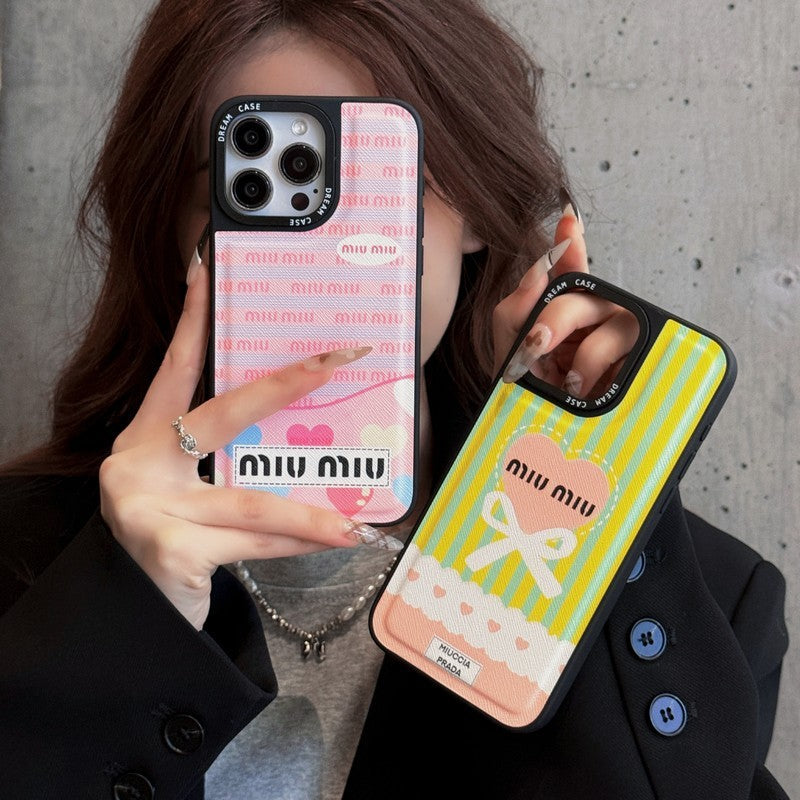 Miu Green & Pink Leather iPhone Case - Iphonecasehouse