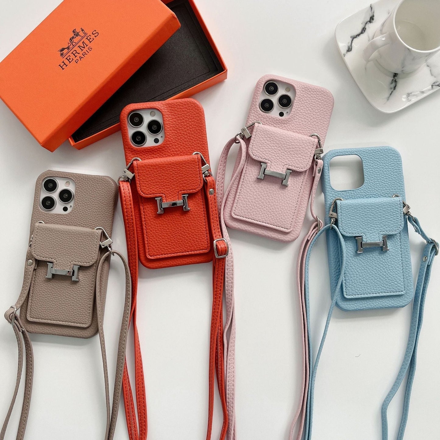 H Card Holder Leather Chain iPhone Case - Iphonecasehouse