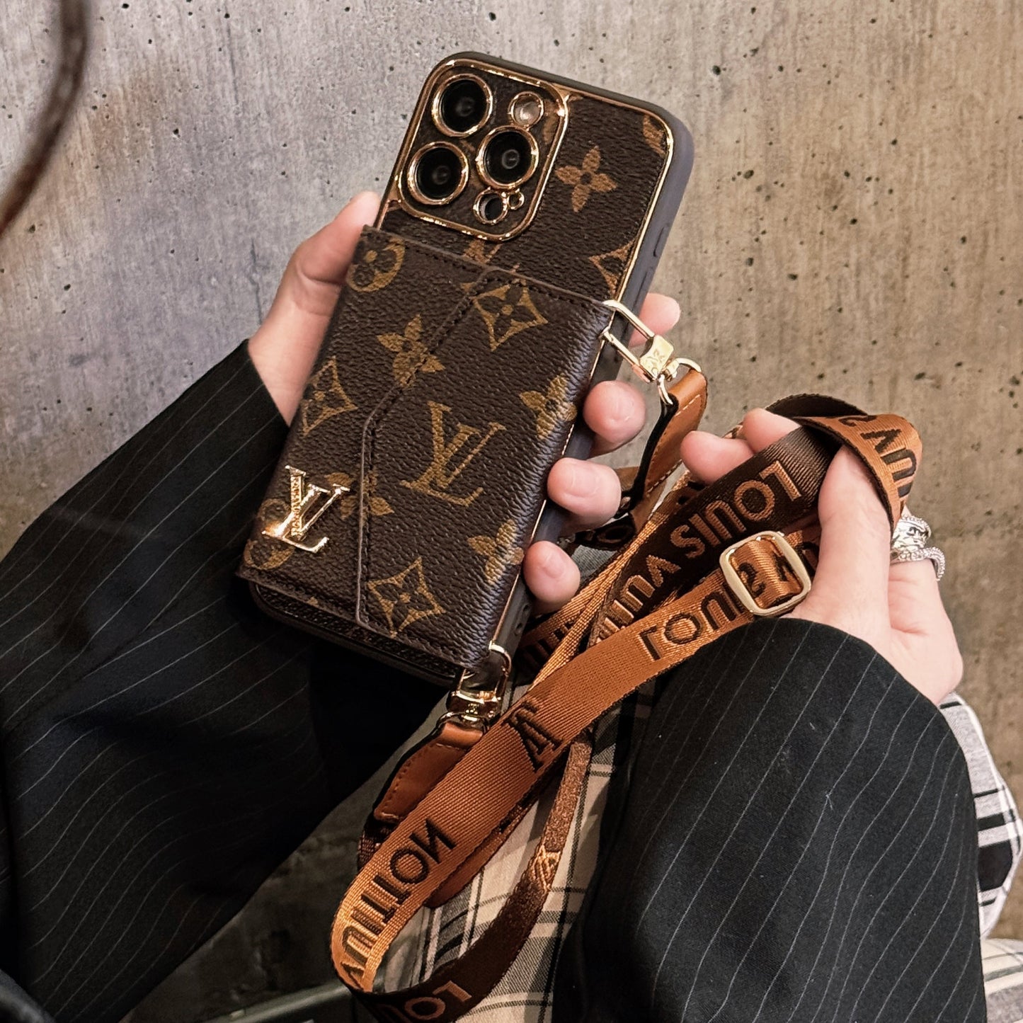 Advanced leather iPhone Case With Wallet And Strap Brown - Iphonecasehouse