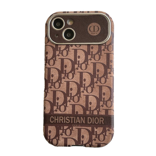 CD White & Brown Color Leather iPhone Case - Iphonecasehouse