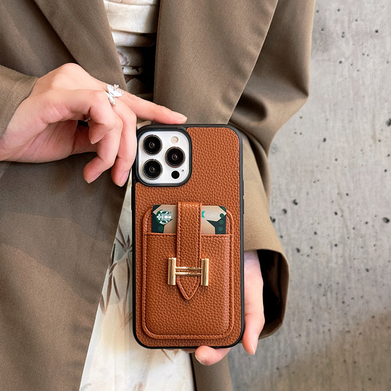 H Card Holder Leather iPhone Case - Iphonecasehouse