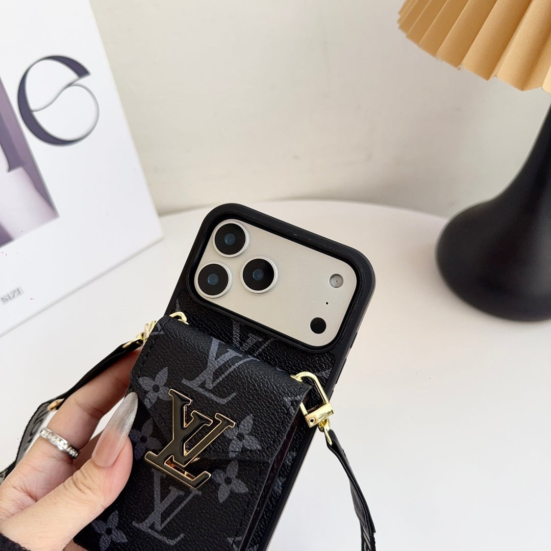 lV Iphone 17 Advanced leather iPhone Case With Card Wallet And Strap