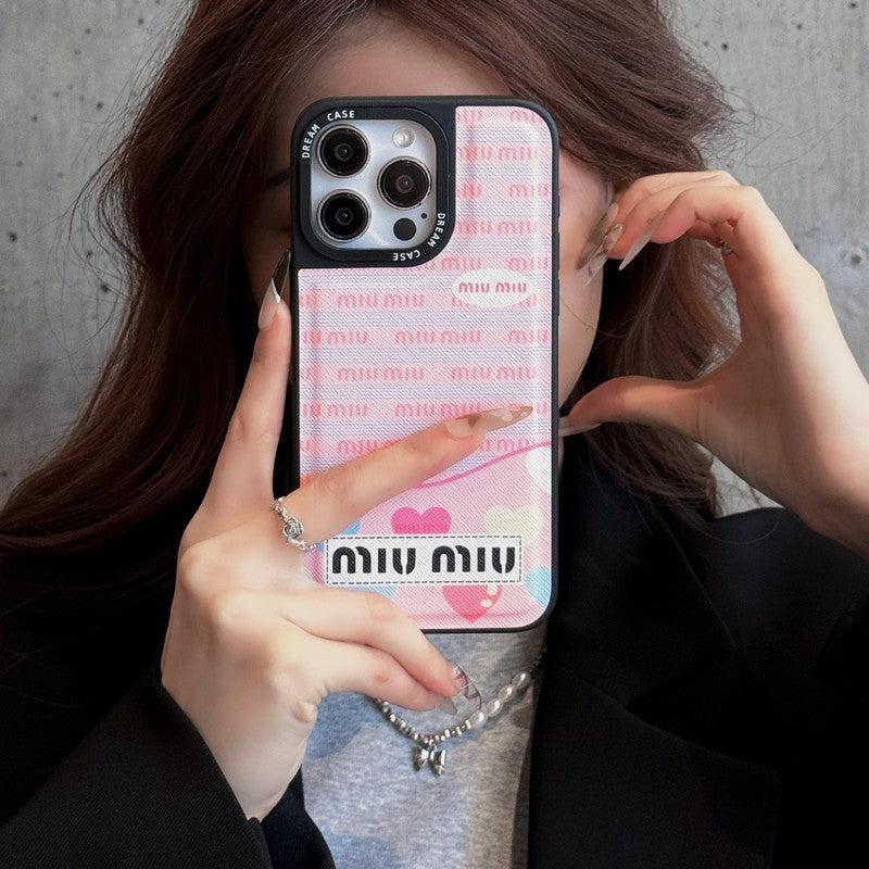 Miu Green & Pink Leather iPhone Case - Iphonecasehouse