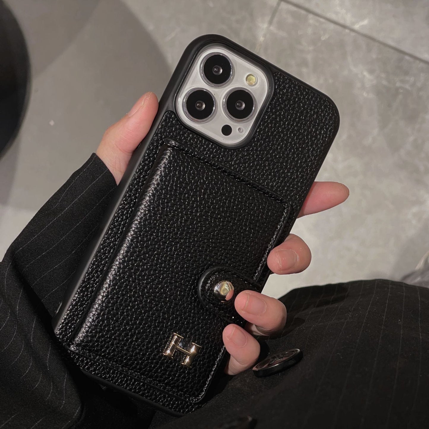 H Leather Card Holder iPhone Case - Iphonecasehouse