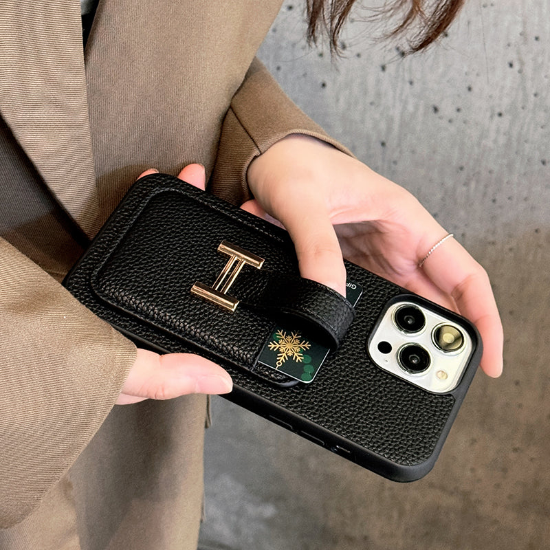 H Card Holder Leather iPhone Case - Iphonecasehouse