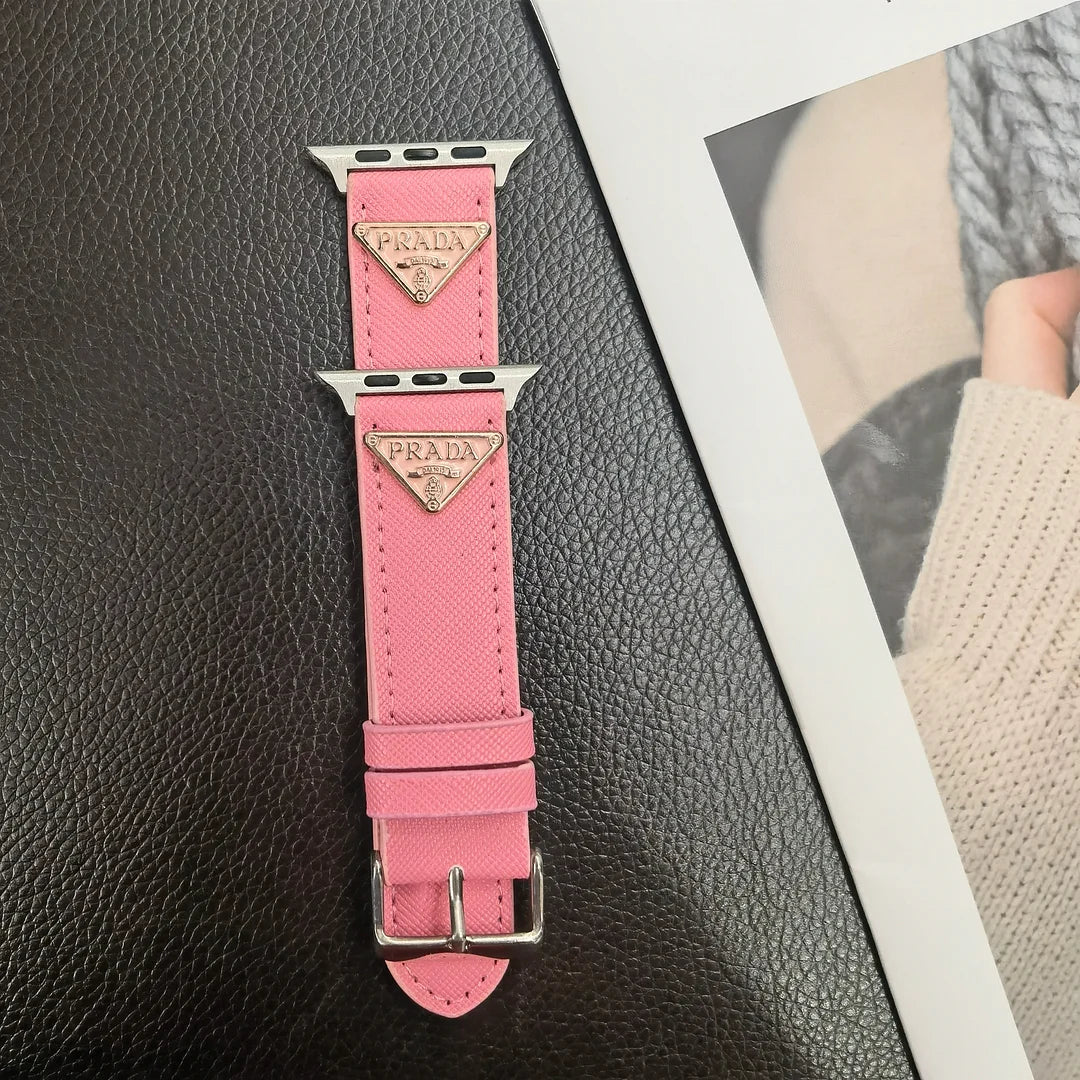 Double Triangle Monogram Label Leather Apple Watch Band - Iphonecasehouse