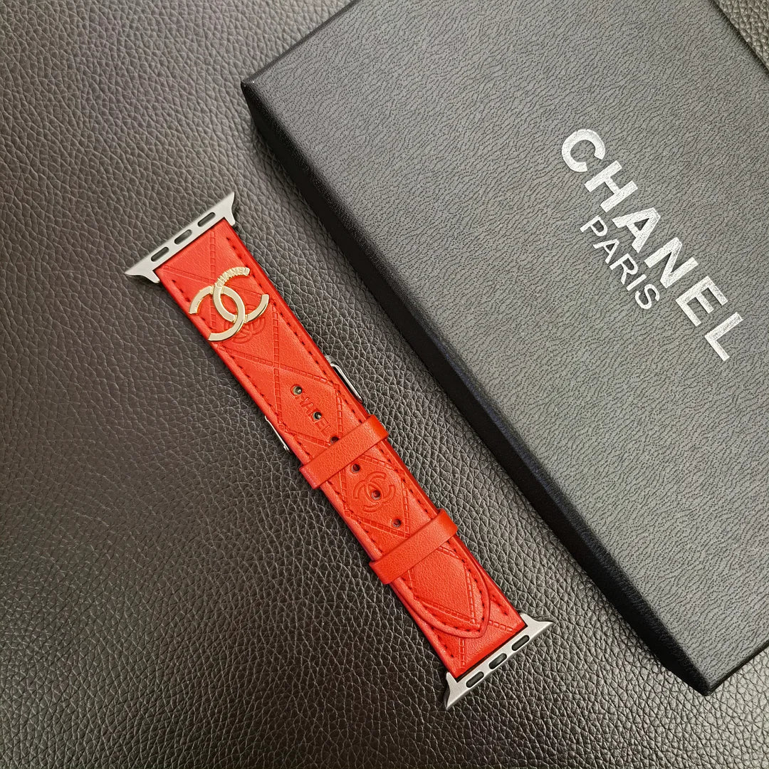 Luxury Gold Monogram 3D Embossed Leather Apple Watch Strap - Iphonecasehouse