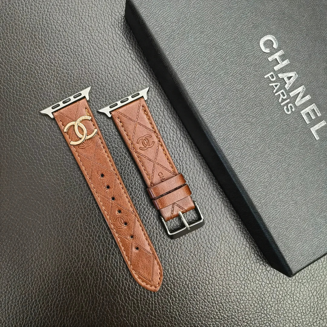 Luxury Gold Monogram 3D Embossed Leather Apple Watch Strap - Iphonecasehouse