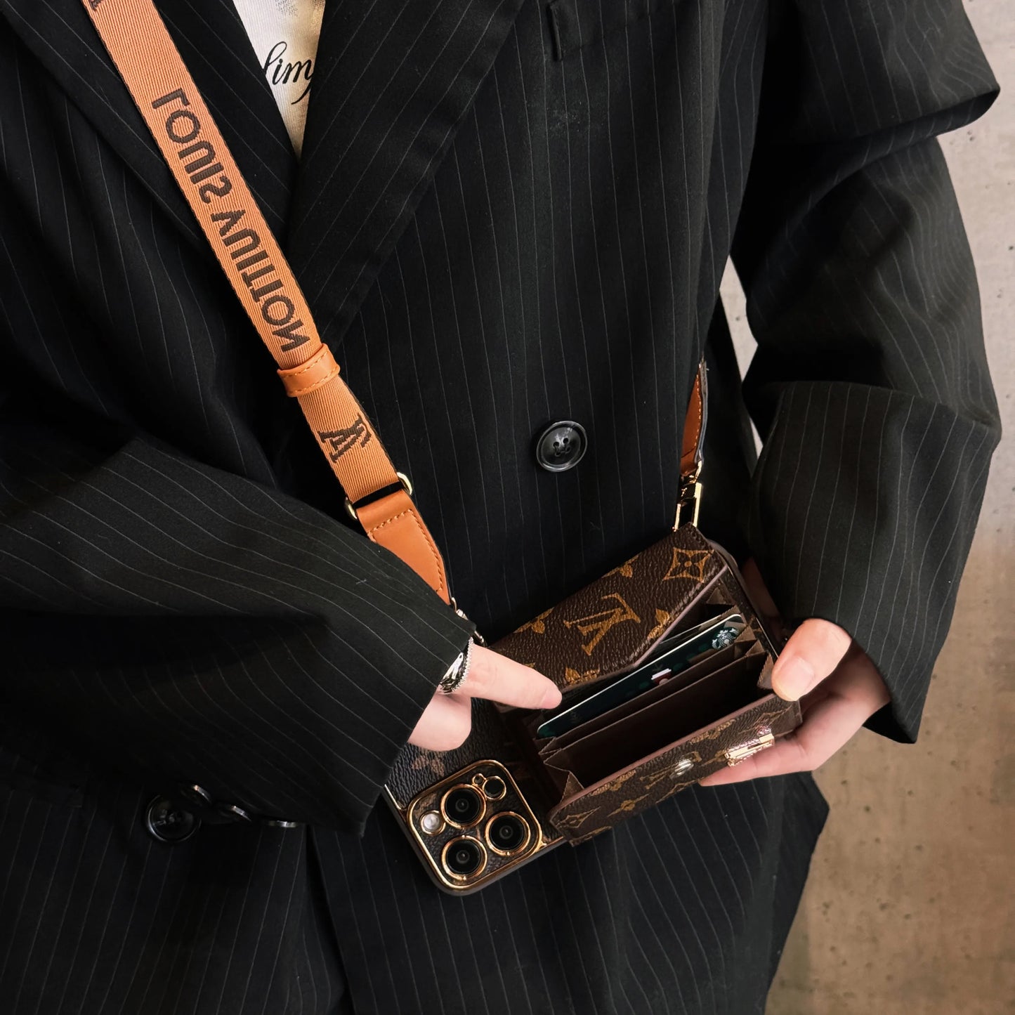 Advanced leather iPhone Case With Wallet And Strap Brown - Iphonecasehouse