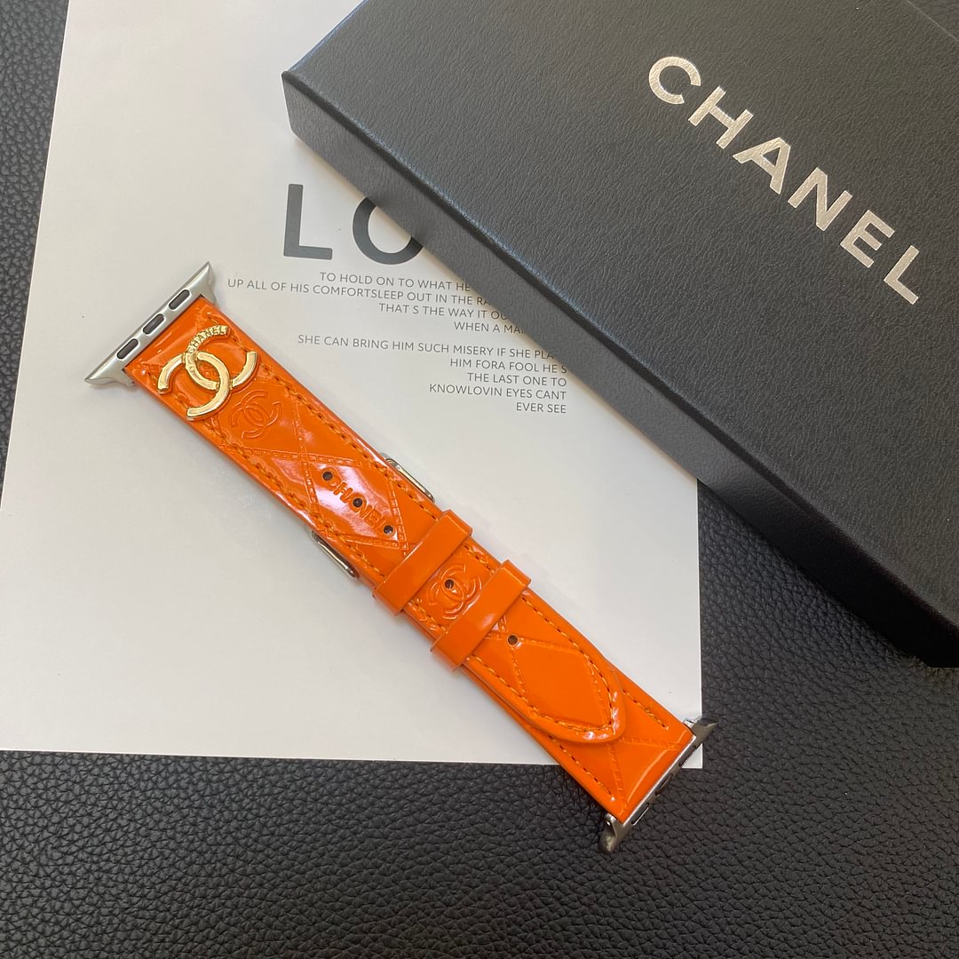 Glossy Leather Apple Watch Strap Luxury Metal Logo - Iphonecasehouse