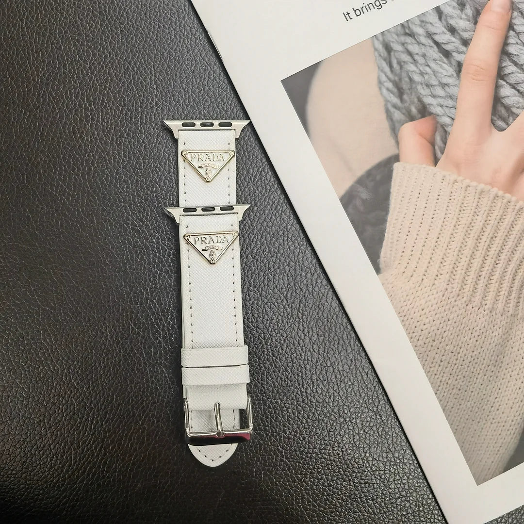 Double Triangle Monogram Label Leather Apple Watch Band - Iphonecasehouse