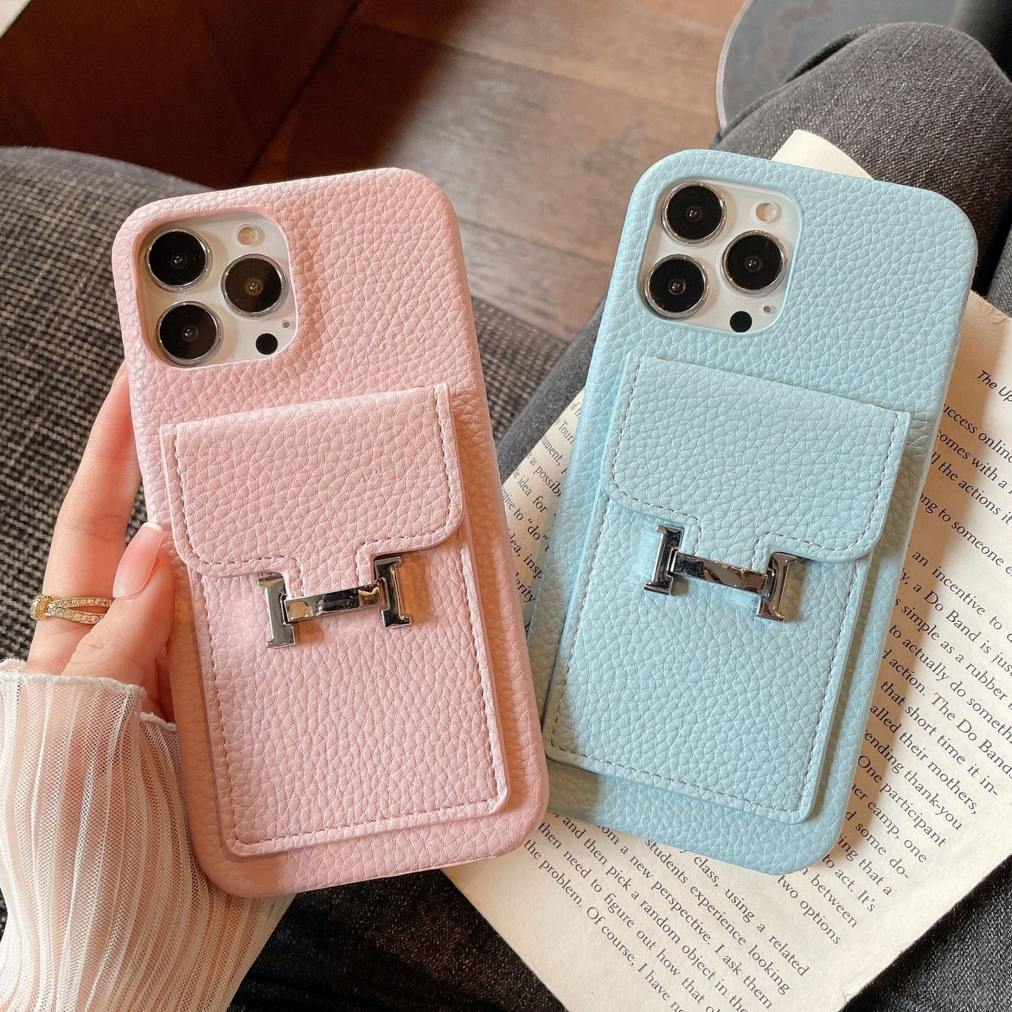 H Card Holder Leather iPhone Case - Iphonecasehouse