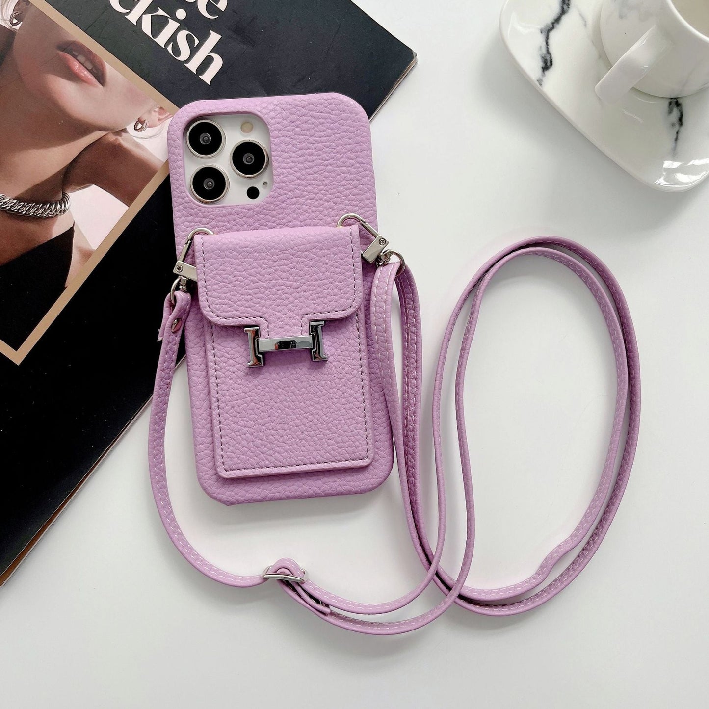 H Card Holder Leather Chain iPhone Case - Iphonecasehouse