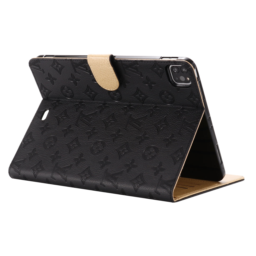 3D Embossed Canvas Monogram Holster Apple iPad Flip Cover With Stand Function - Iphonecasehouse