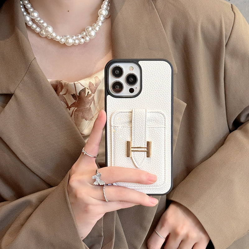 H Card Holder Leather iPhone Case - Iphonecasehouse