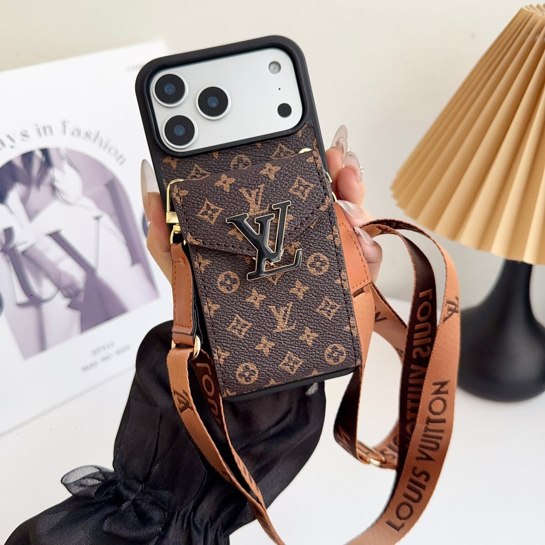 lV Iphone 17 Advanced leather iPhone Case With Card Wallet And Strap